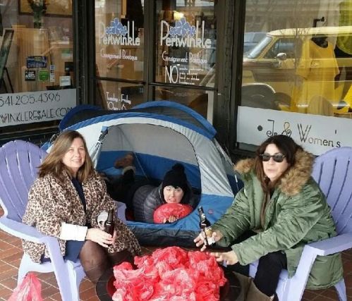 Camping out, waiting for the Red Bag Sale t start. A Kudos from http://TGtbT.blog